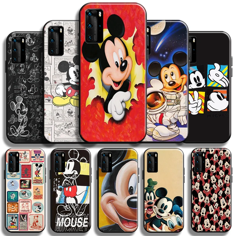 

Disney Cartoon Mickey Mouse Phone Case For Huawei P40 P40 Pro Lite 5G TPU Cases Liquid Silicon Black Shockproof Back Cover