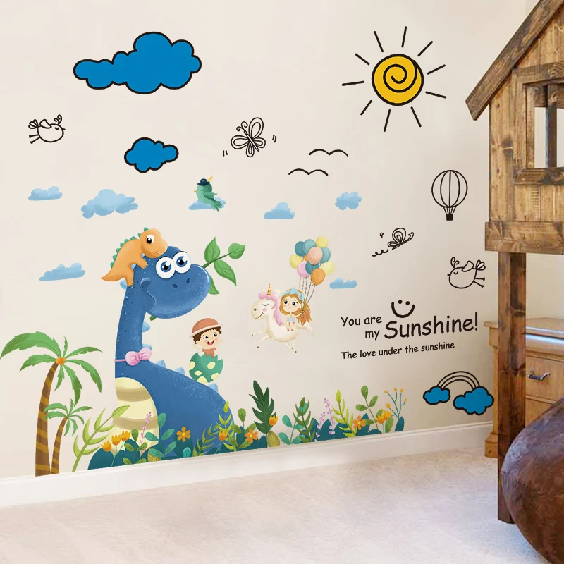 

Cartoon Dinosaur Animals Wall Stickers DIY Clouds Mural Decals for Kids Rooms Baby Bedroom Kindergarten Nursery Home Decoration