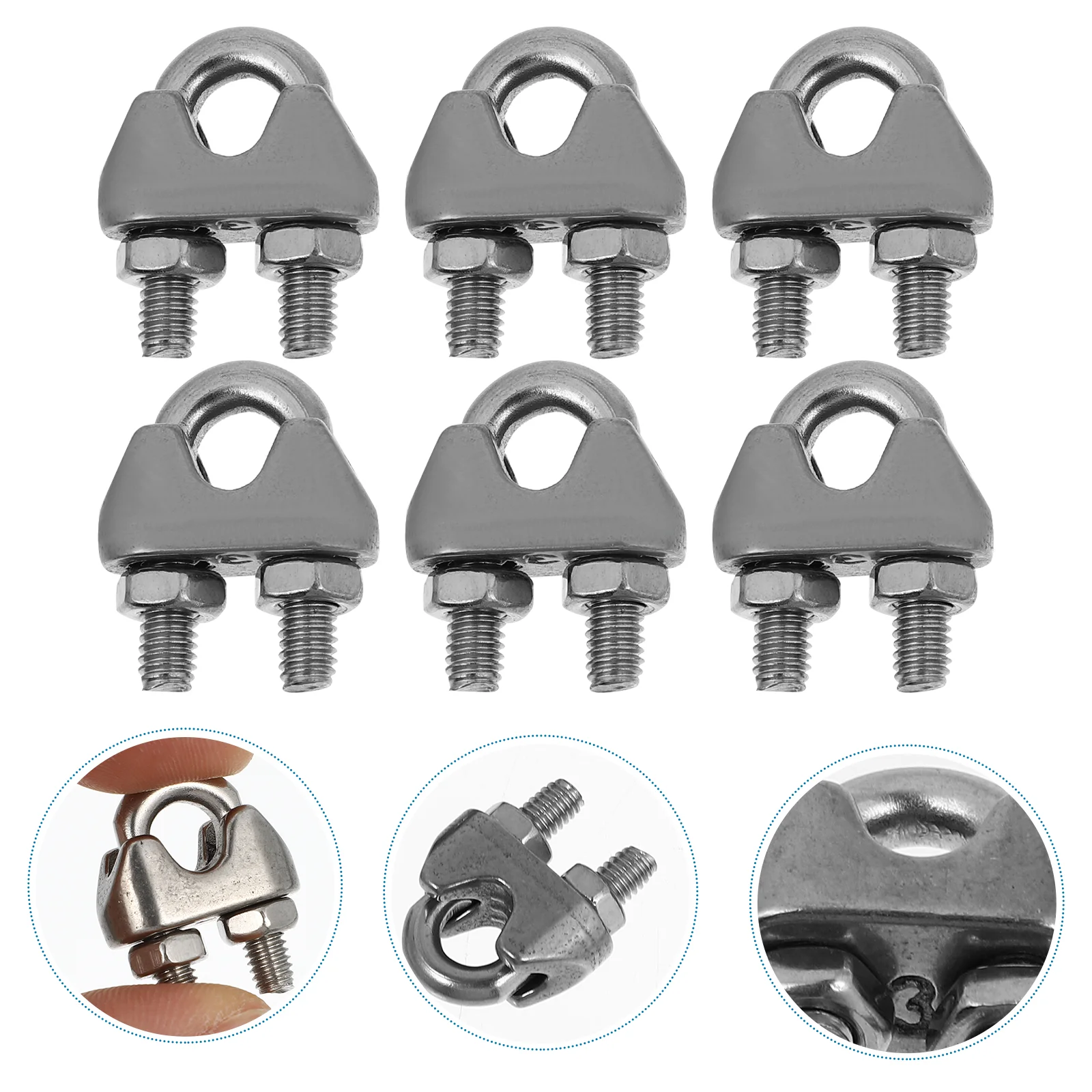 

10 Pcs Wire Rope Chuck Clips Sturdy Clamps Rigging Hardwares U-type Cable Stainless Steel Ropes Accessories Bolts