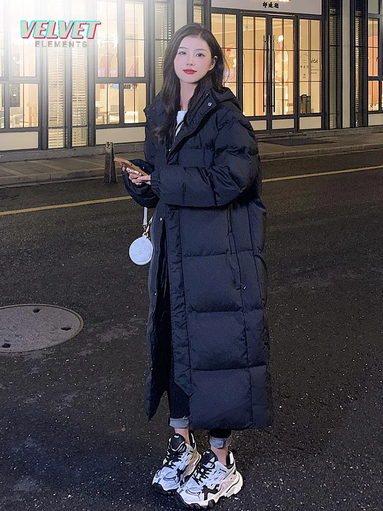 VE 2023 New Solid Color Long Straight Winter Coat Casual Women Parkas Clothes Hooded Stylish Winter Jacket Female Outerwear