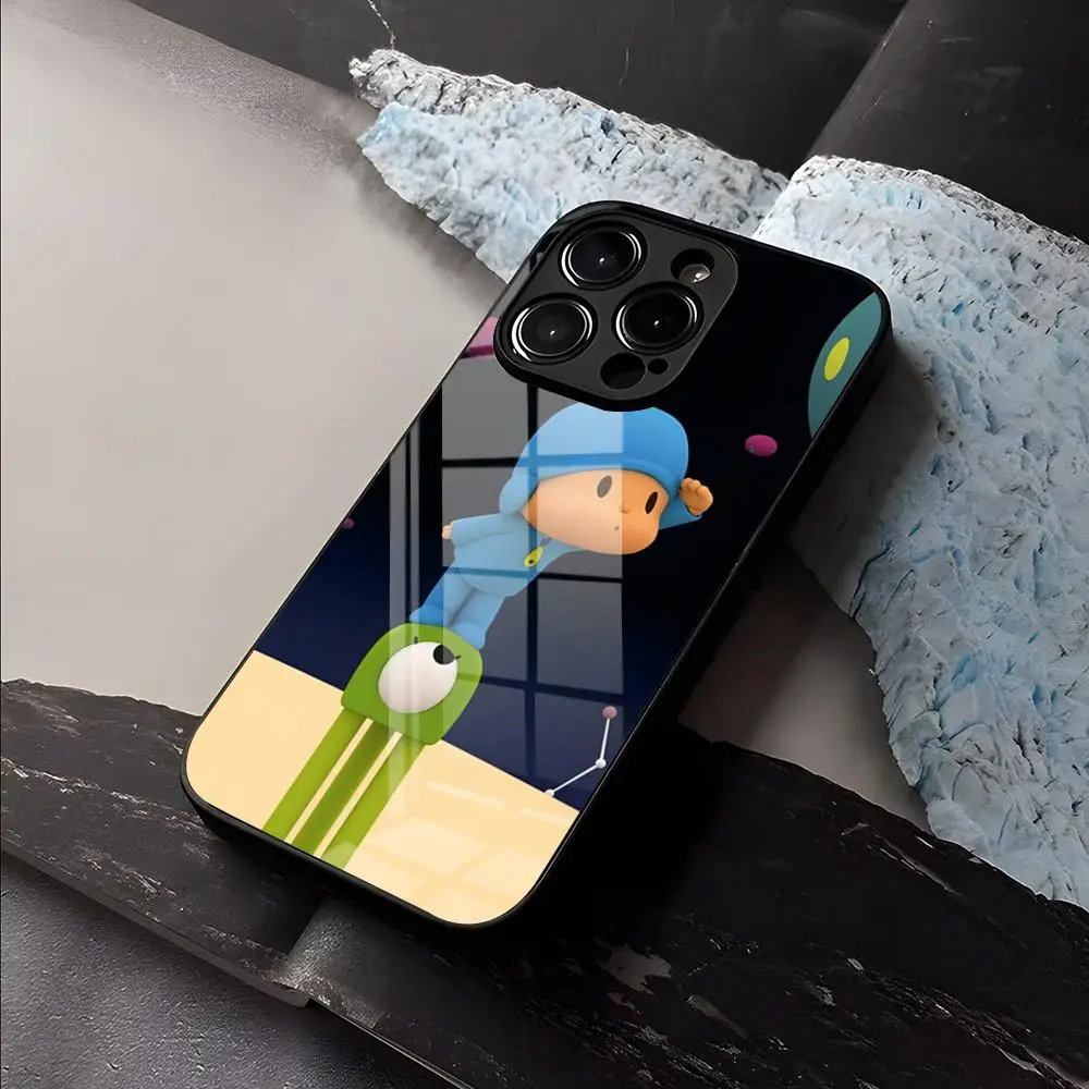 Фото Чехол для телефона с мультяшным рисунком P-POCOYO для IPhone 17 Air 16 E Pro Max 15 14 13 Mini 12 Pro 11 Max Plus, черный, стеклянный №1