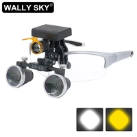 dental loupe 3 5x2 5x binocular magnifier with 3w led head lamp with eyeglass clip yellow filter rechargeable li ion battery