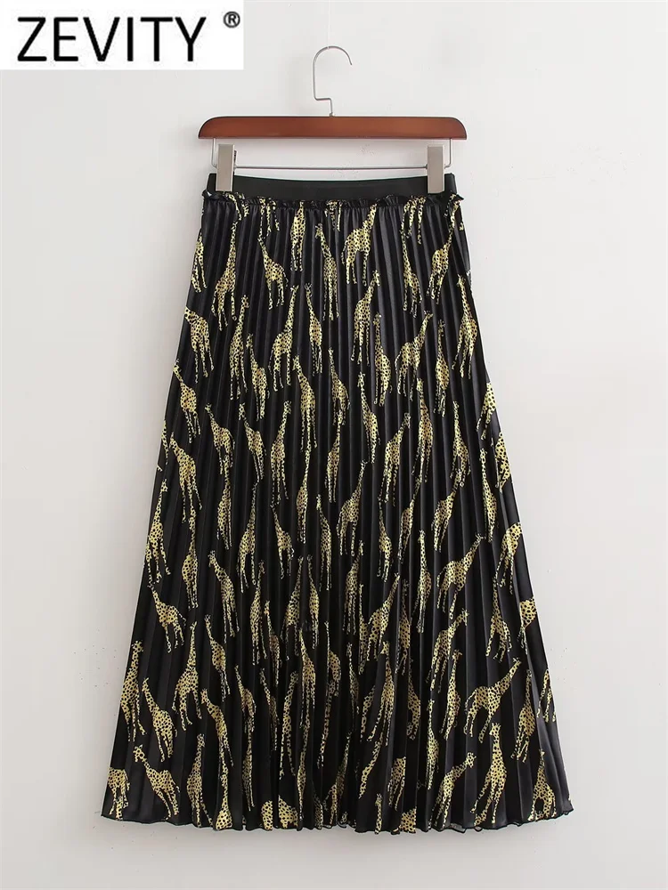 

Zevity Women Vintage Animal Print Pleated Midi Skirt Faldas Mujer Female Chic Elastic Waist Casual Ruffles Vestidos QUN2809