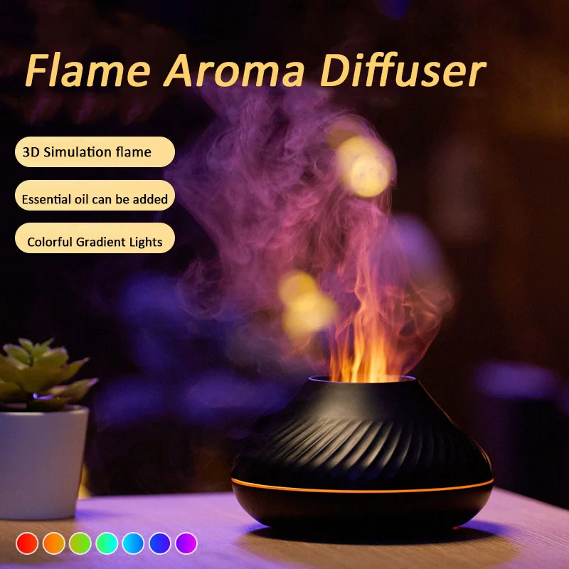 Volcanic Aroma Diffuser Air Humidifier Flame USB Aromatherapy Essential Oil Difusor with Colorful Lamp Office Bedroom Fragrance