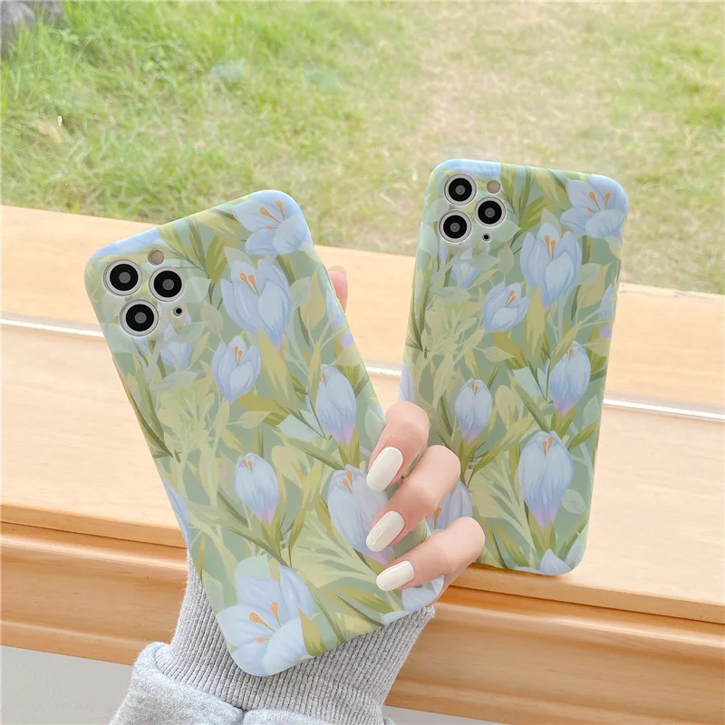 

Art Retro Oil Painting Tulip Flowers Phone Case For iPhone 12 11 Pro Max X Xs Max Xr 7 8 Plus SE 2020 Cases Soft Silicone Cover