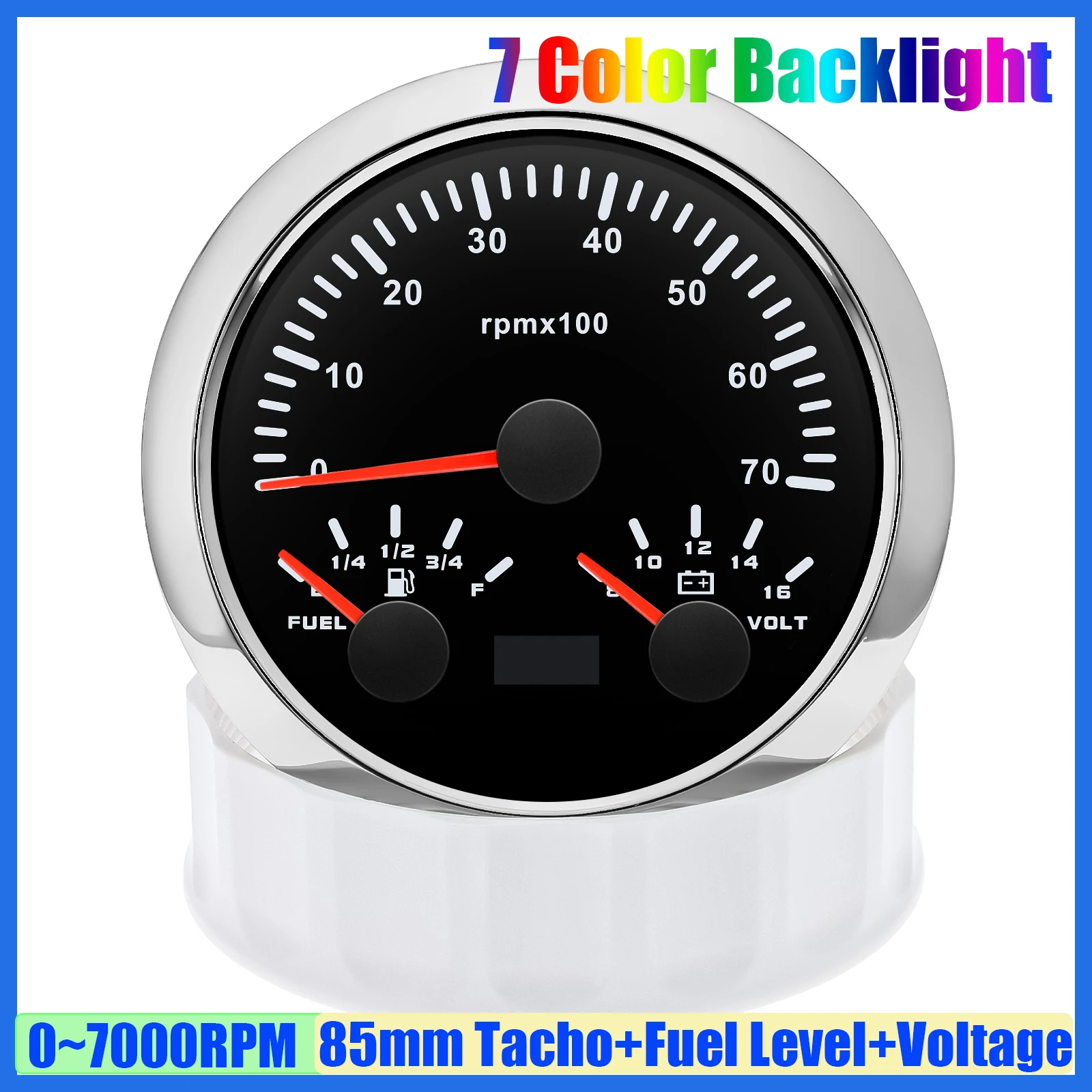 

Мультиметр 3 в 1 тахометр + датчик уровня топлива + вольтметр 7 цветов подсветка 85 мм датчик для бензина, дизеля, автомобиля, лодки, морской яхты 12 В