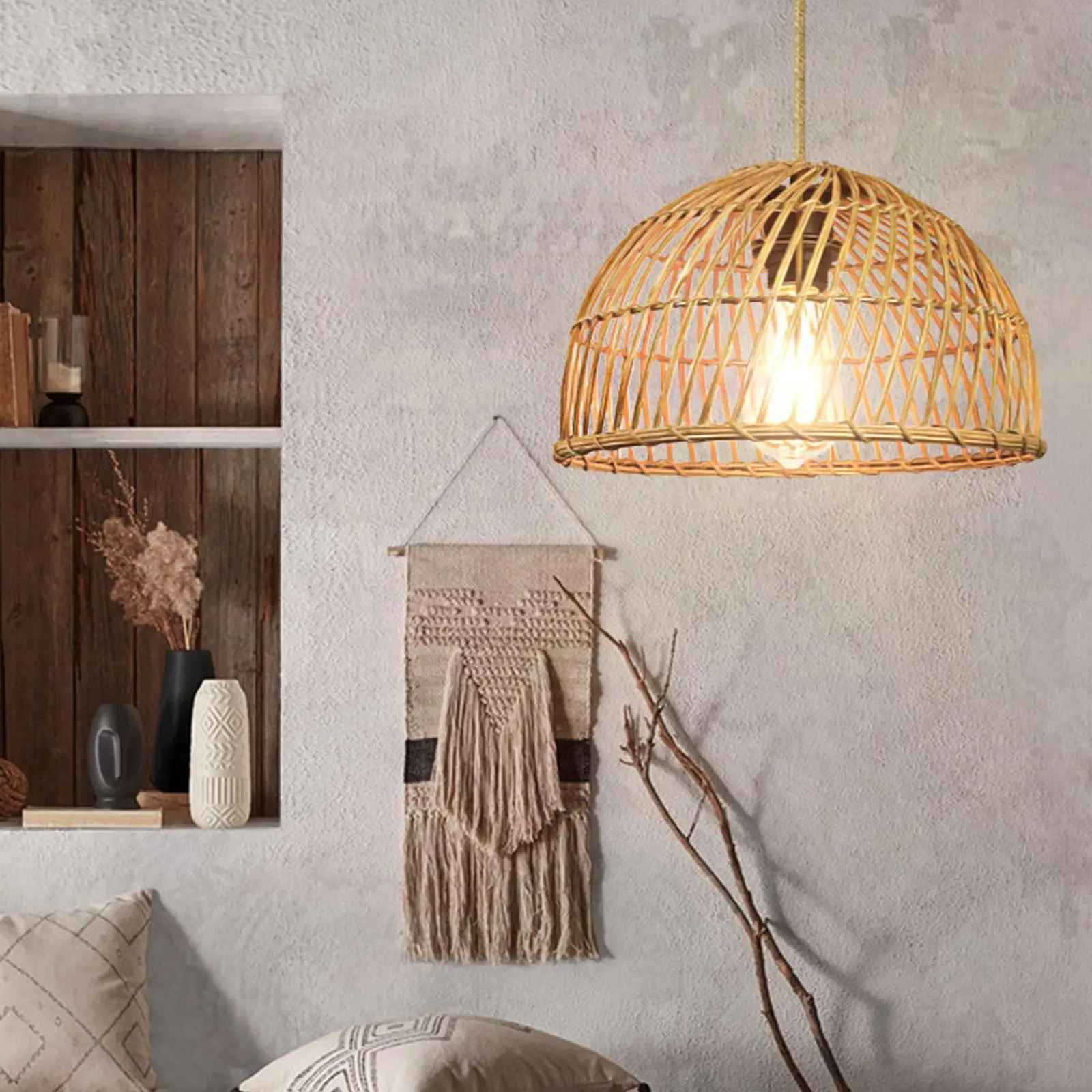 

Rattan Wicker Boho Pendant Light,Minimalist Transitional LED Pendant Hanging Light For Kitchen Island Dining Room Restauran R1B2