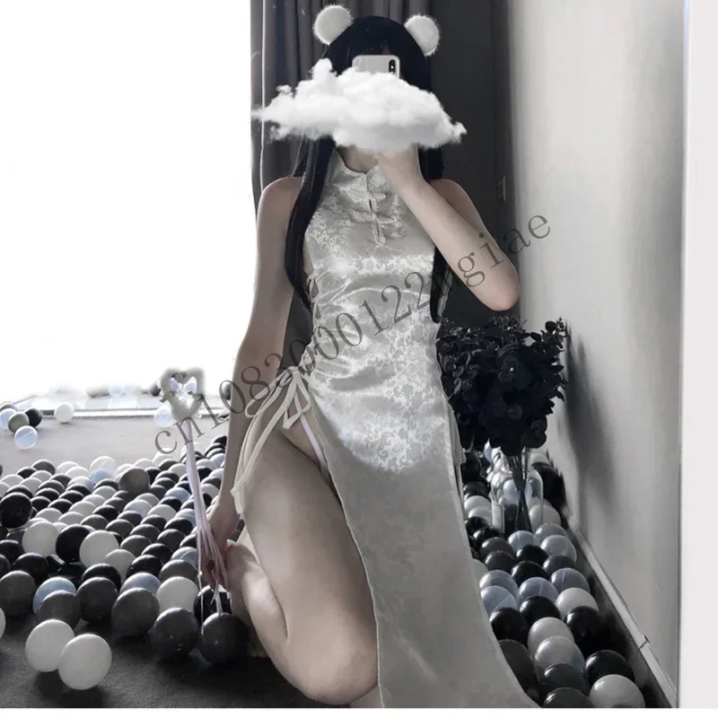 Дворцовый Ретро Высокий Разрез Полый Кружевной Костюм Чонсам Сексуальное