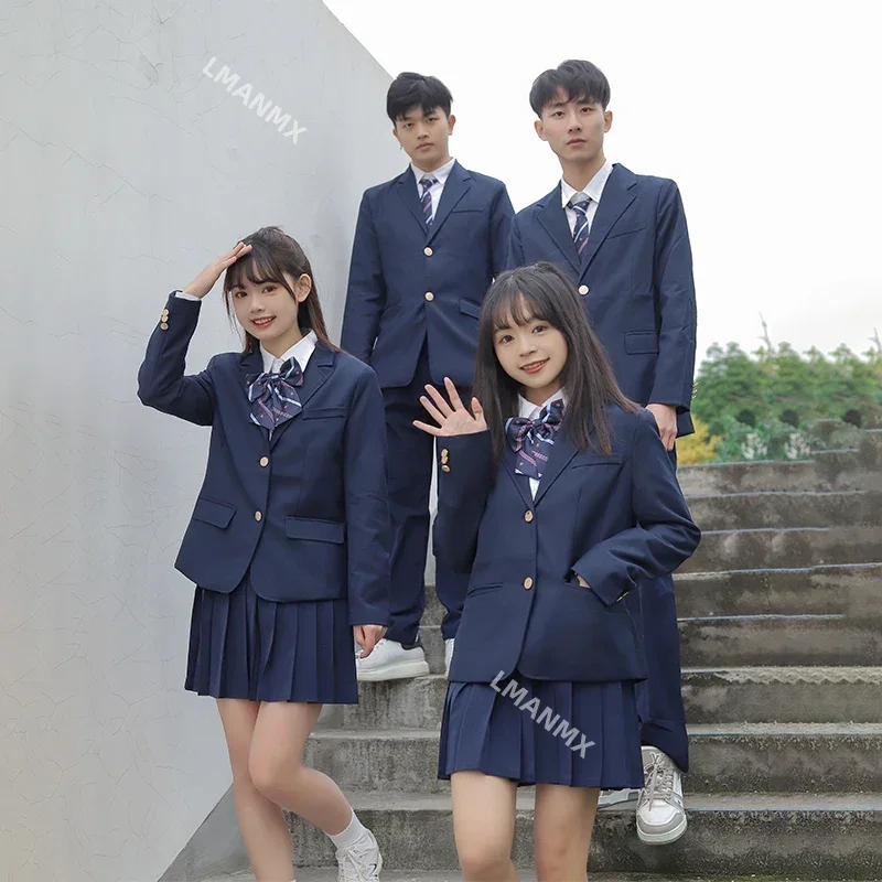 Корейский японский блейзер JK школьная форма темно-синее пальто костюм для