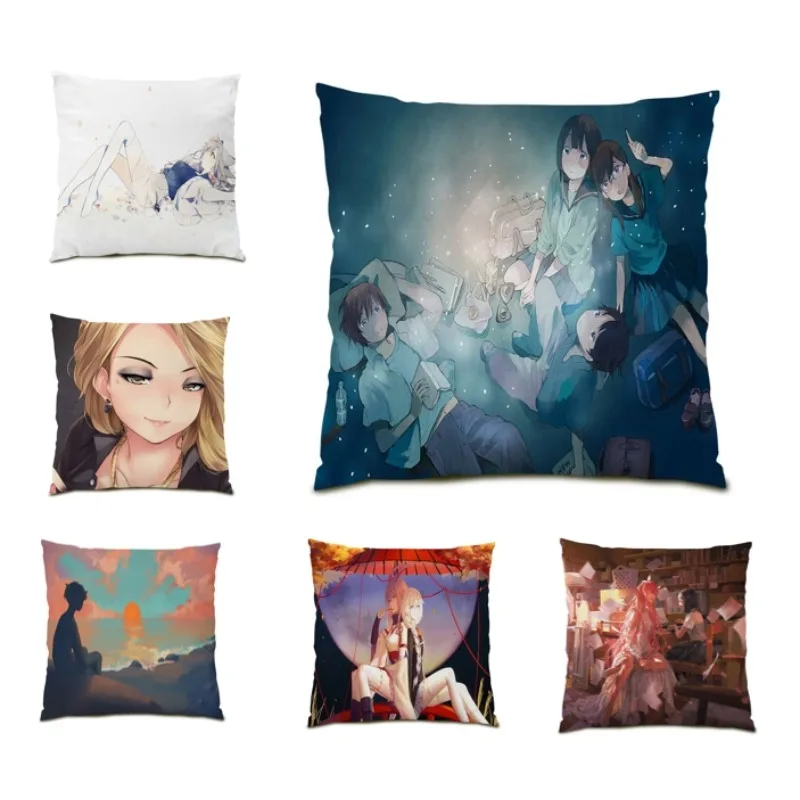 

45x45 Anime Portrait Bed Sofa Velvet Square Cushion Cover for Living Roommodern Home Decoration 2024 Hot Sale F2439