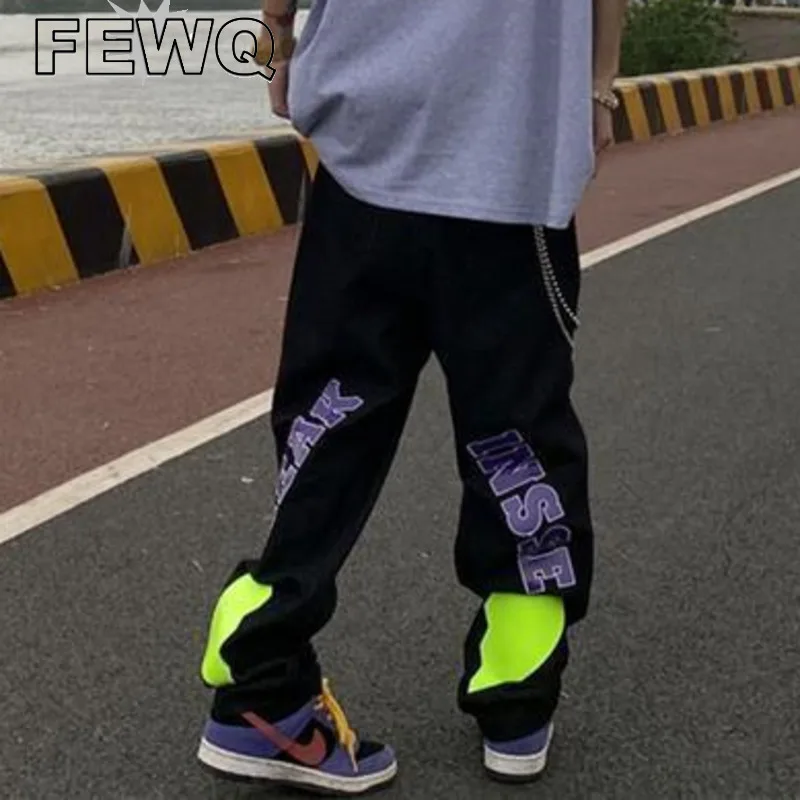 

Джинсы FEWQ мужские с вышивкой, прямые брюки из денима в американском стиле, повседневные штаны в стиле High Street, Y2k, весна 2023, 24B1302