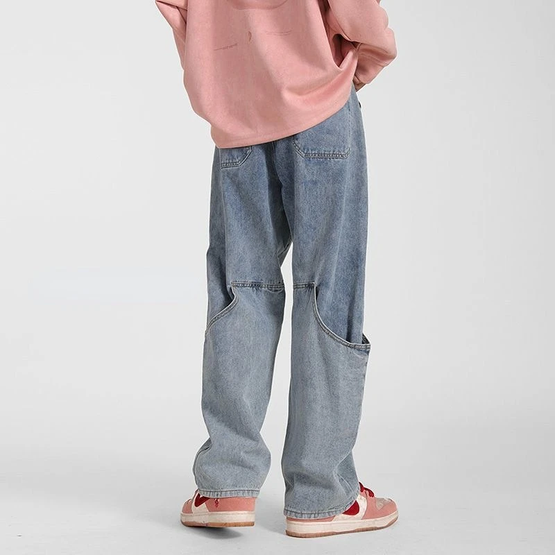 DEEPTOWN Patchwork Straight Jeans Men Streetwear Fashion Denim Pants Hip Hop Trousers Male Loose Casual Jananese Spring Plus 5XL