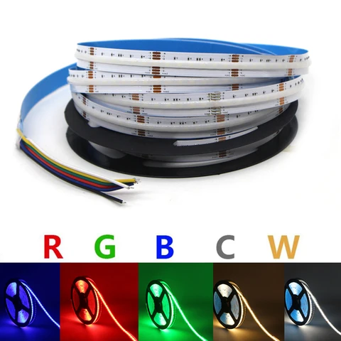 1-5 м 5 в 1 RGB + CCT COB Светодиодная лента 840 светодиодов / м RGB + CCT Высокая плотность RGBW w + RGB + WW Светодиодная лента с регулируемой яркостью FOB Линейная лента 24 В