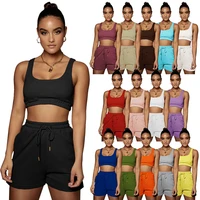 set of two fashion pieces for women 2022 summer european and american womens solid color double layer vest sports female suit