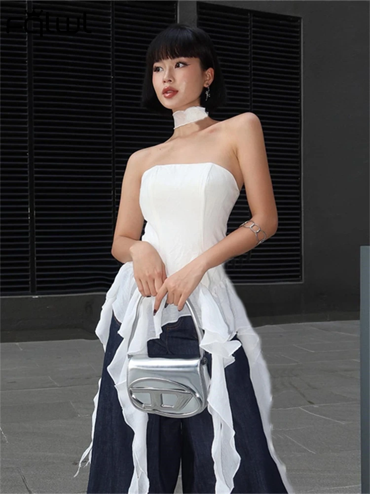 Женский белый корсет с бахромой без бретелек открытой спиной