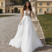 sexy v neck wedding dresses 2022 tulle lace appliques bridal gowns a line illusion back bridal dresses white robe de mari%c3%a9e