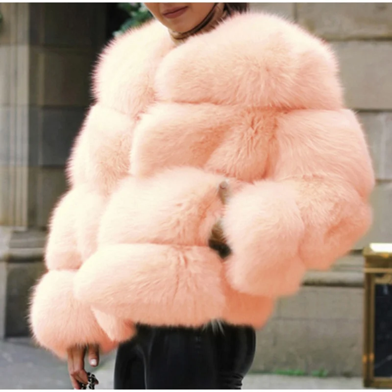 Women Winter Fluffy Fur Coats New Fashion Pink Faux Fur Coat Elegant Thick Warm Outerwear Fake Fur Jacket Chaquetas Mujer