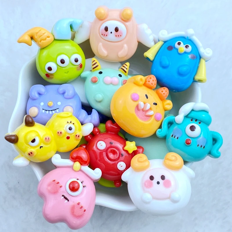 

8Pcs New Cute Resin Cartoon Monster Series Flat Back Fit Phone Deco Parts Embellishments For Hair Bows Accessories