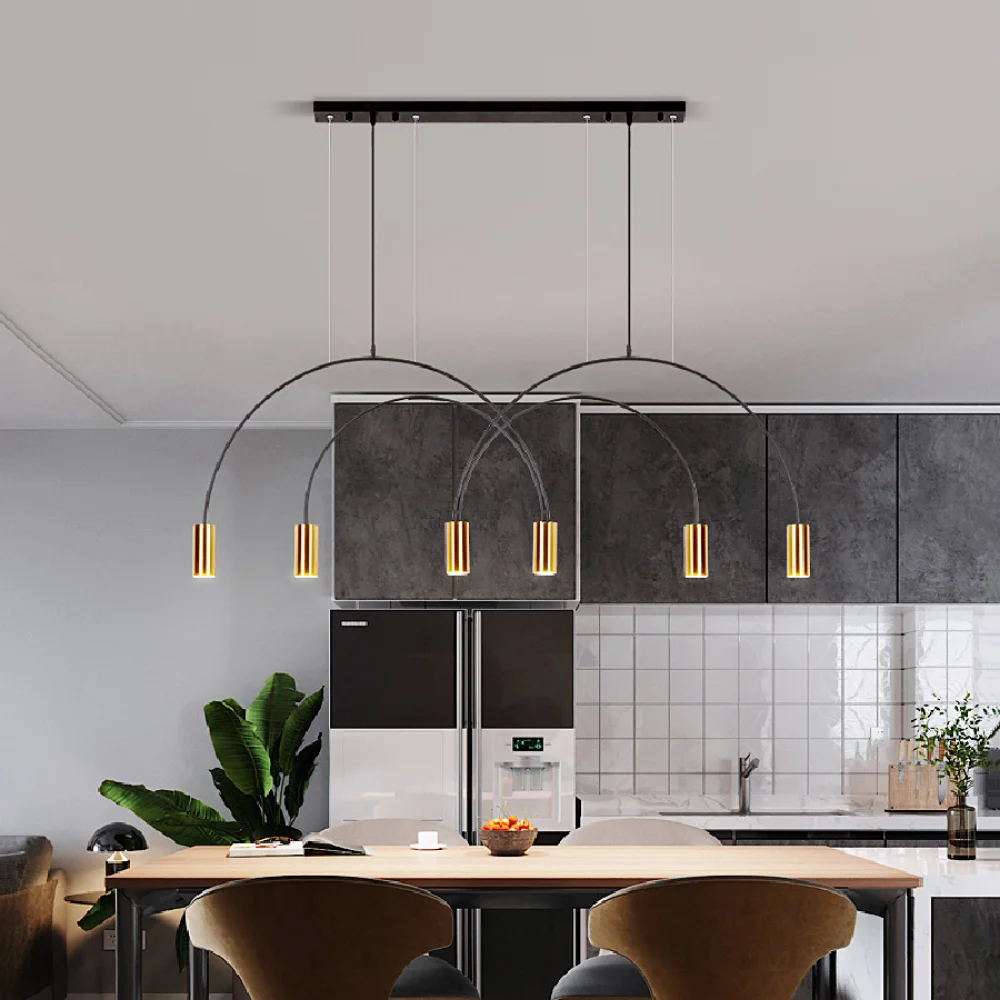 

Подвесная лампа, персонализированная АРКА, креативная Подвесная лампа с геометрической линией, черная, золотая, современная лампа из искусственной кожи для ресторана, кухни, бара