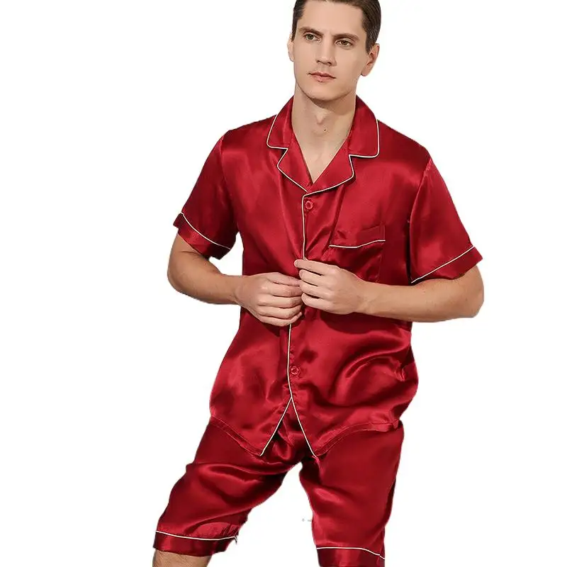 Мужская Летняя пижама из натурального шелка с коротким рукавом |