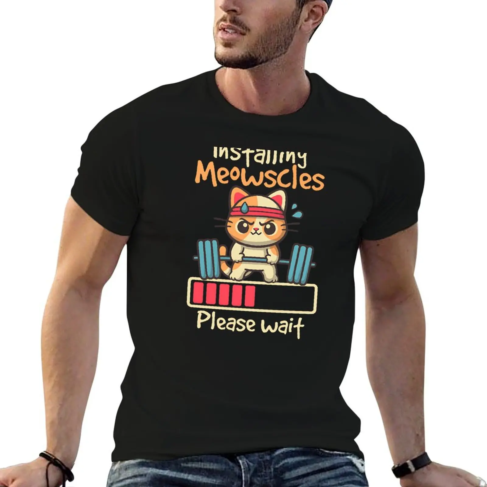 Фото Футболка с минималистичным графическим принтом Meowscles T-Shirt №1