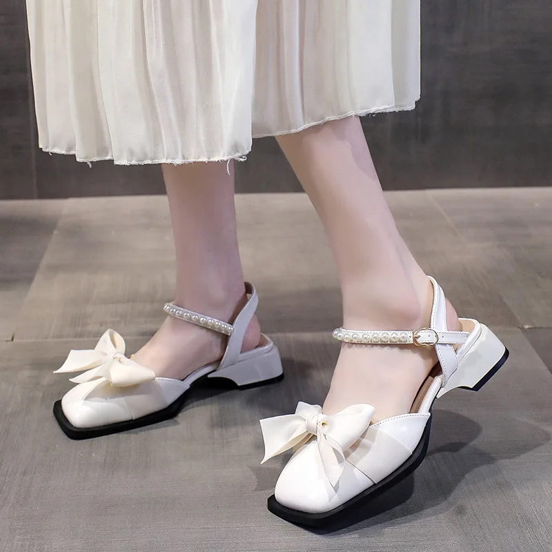 

Low Sandals Woman Leather Low-heeled Slides PU Rome Rubber Hoof Heels Fabric Low Sandals Woman Leather Low-heeled PU Rome Fabric