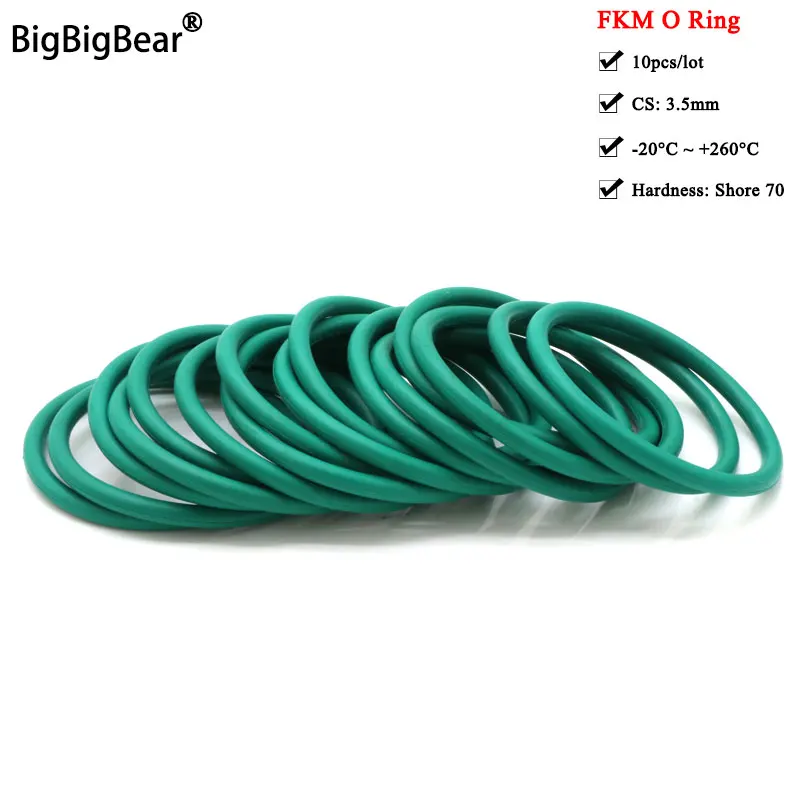 10pcs FKM O Ring CS 3.5mm OD 10 ~ 100mm Sealing Gasket Insulation Oil High Temperature Resistance Fluorine Rubber O Ring Green