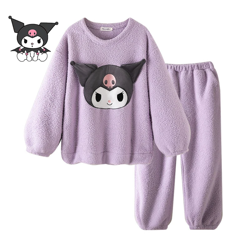 

Sanrios Kuromi Mymelody kawaii аниме плюшевый осенне-зимний пижамный комплект для женщин мультфильм хлопок Круглый вырез длинный рукав пижамы