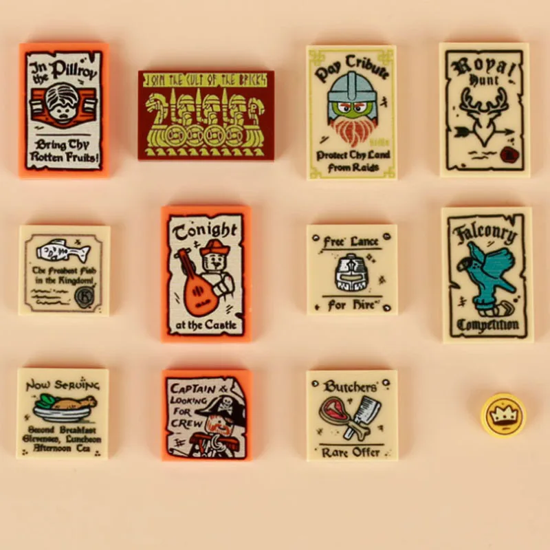 MOC средневековый дорожный знак рекламный щит деревянные печатные кирпичи