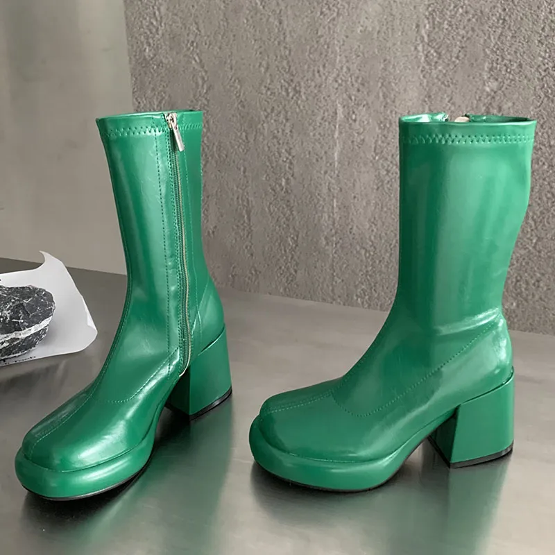 

New Shoes 2022 Fashion Women Ankle Boots Zippers Female Casual Outdoor High Heels Shoes Round Toe Ladies Modern Boots