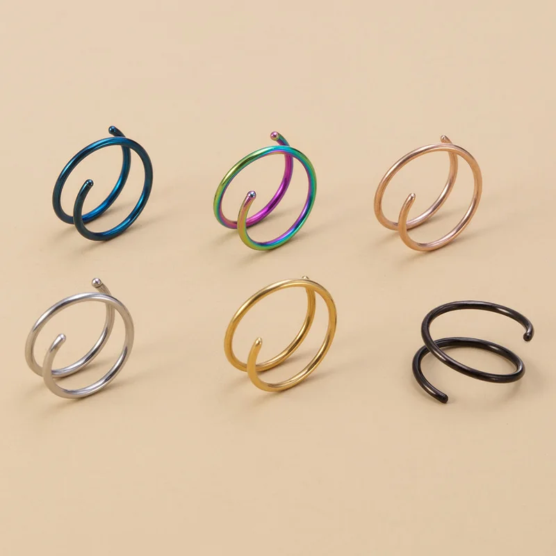 

2pcs Single Piercing Double Hoop Septum Nose Ring Surgical Steel Spiral Lip Cartilage Earrings Tragus Daith Piercings Jewelry
