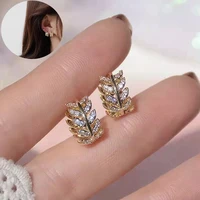 gold leaves stud earrings wedding earring birthday jewelry zircon shiny rhinestone hot sale exquisite
