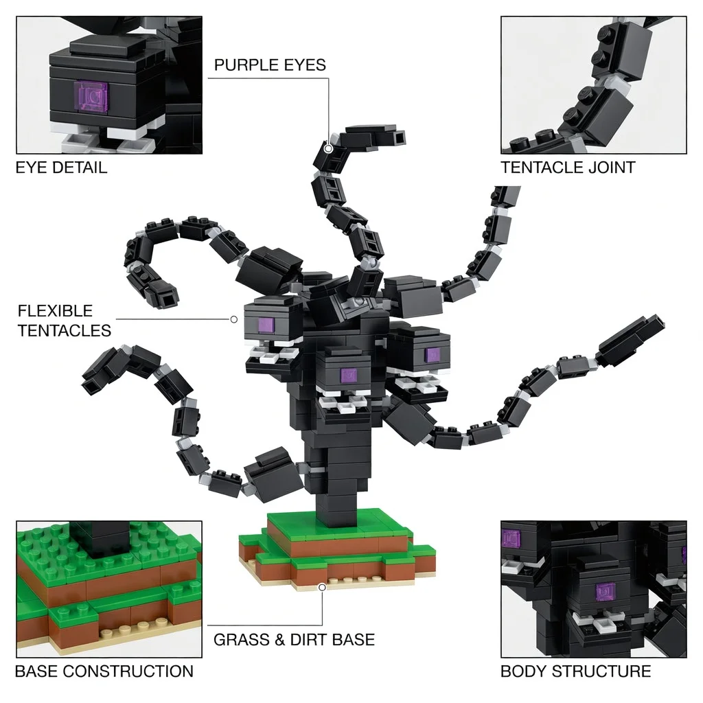 Фото Конструктор MOC Dark Chaos Storm Boss: Набор для сборки трехголового монстра из пиксельных блоков, модель для взрослых, подарок, игрушка для самостоятельной сборки №3