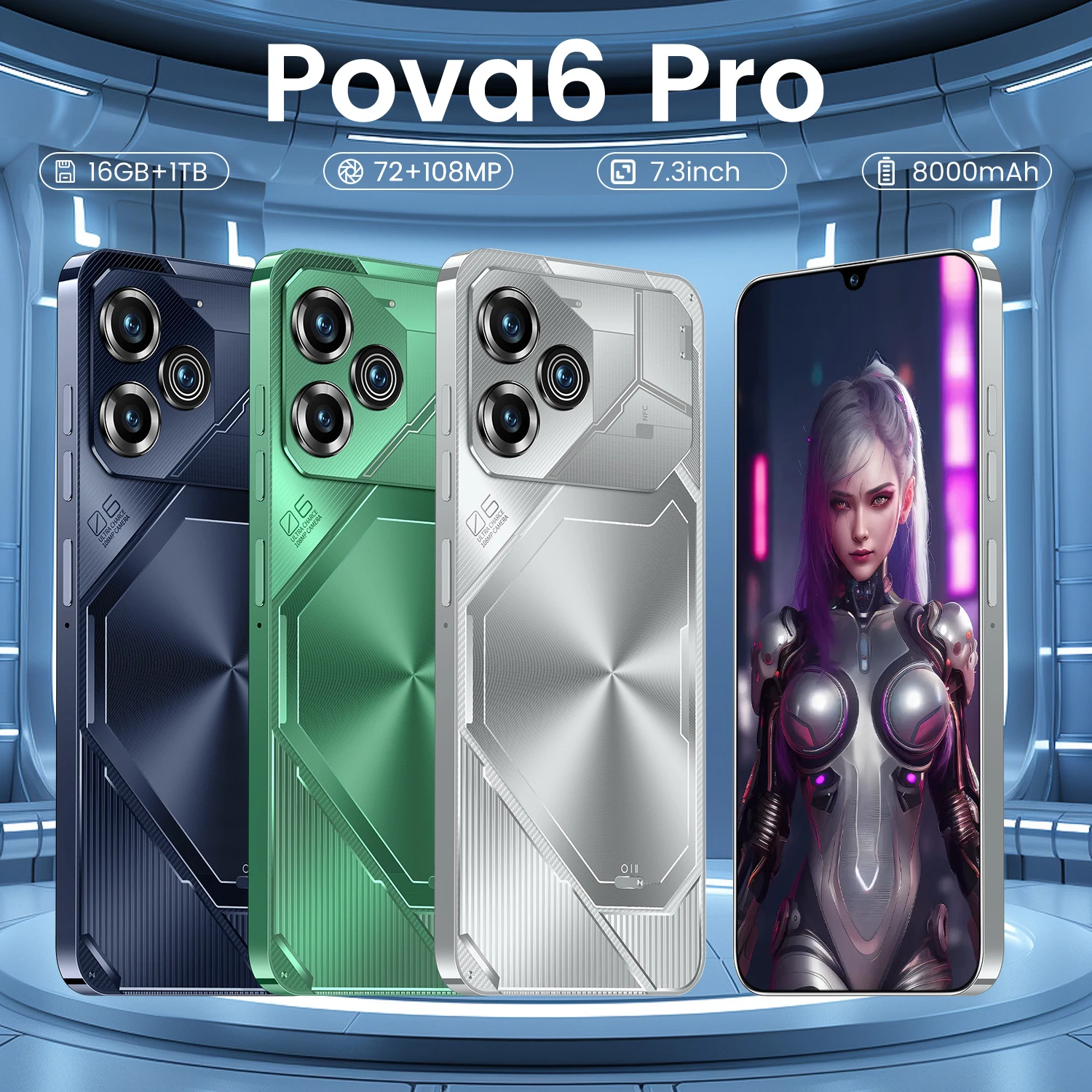 Горячий новый смартфон Pova 6 Pro 5G 8000 мАч 7 3-дюймовый экран высокой четкости 108 МП