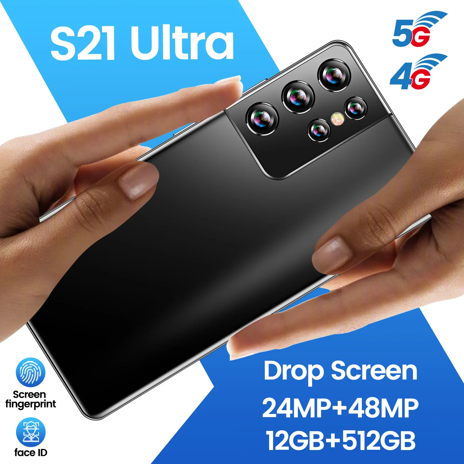 

Smartphone S21 Ultra 6.1 Inch Android 11 5000mAh 12GB 512GB Dual SIM Smart Cell Mobile Hand Phone Cellular Telefon 4G 5G