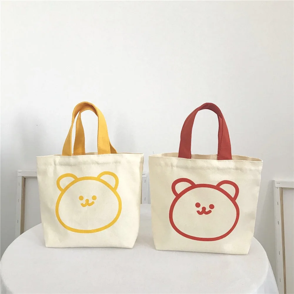 

Small Canvas Bags for Women 2022 Cute Bear Printed Girls Shopper Handbag Casual Tote Fashion Ladies Purse Lunch Bag Designer
