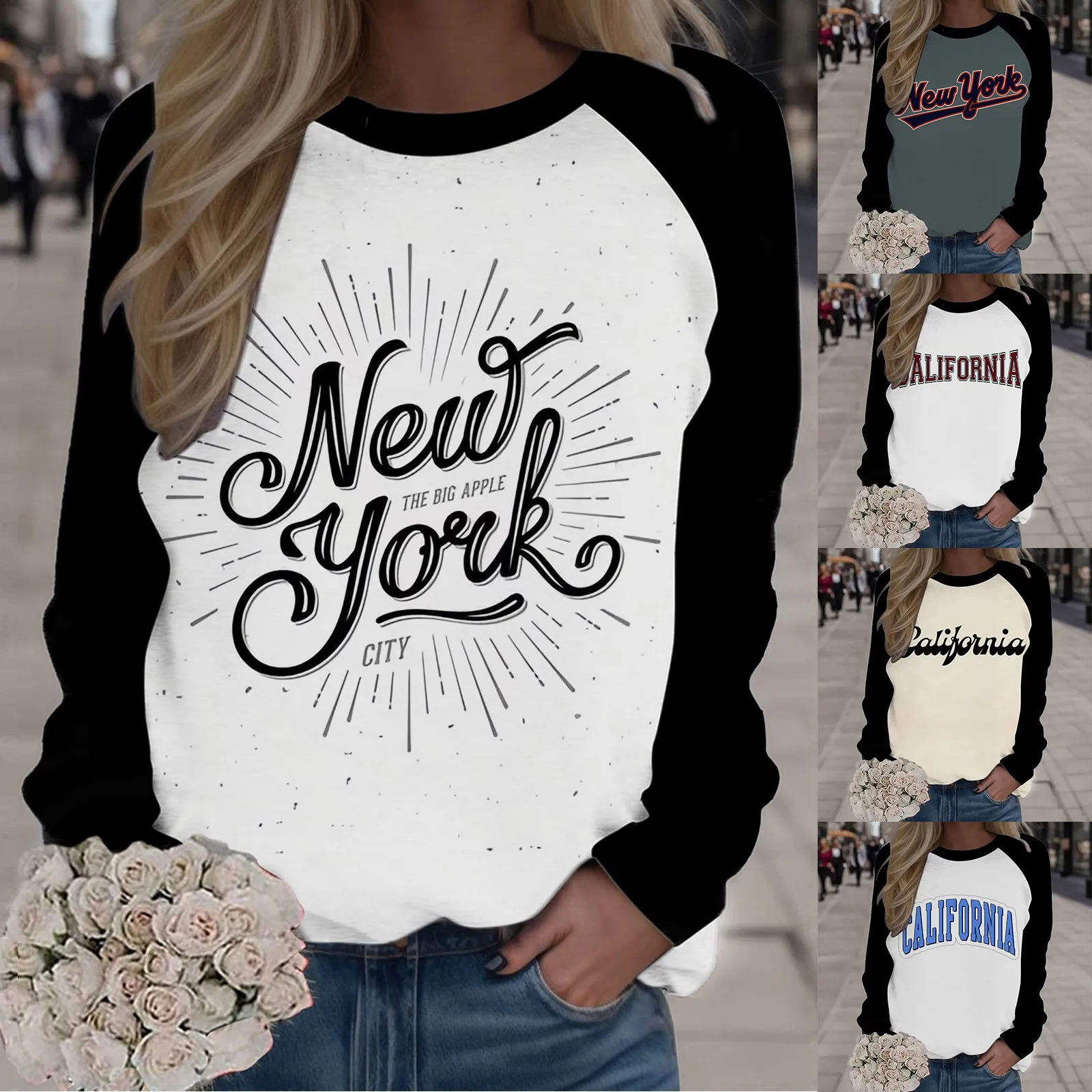 

Womens 2023 Fashion Casual Long Sleeve Crew Neck Sweatshirts Words Printed Pullover Hoodless Sweatshirts Top Fleece Set