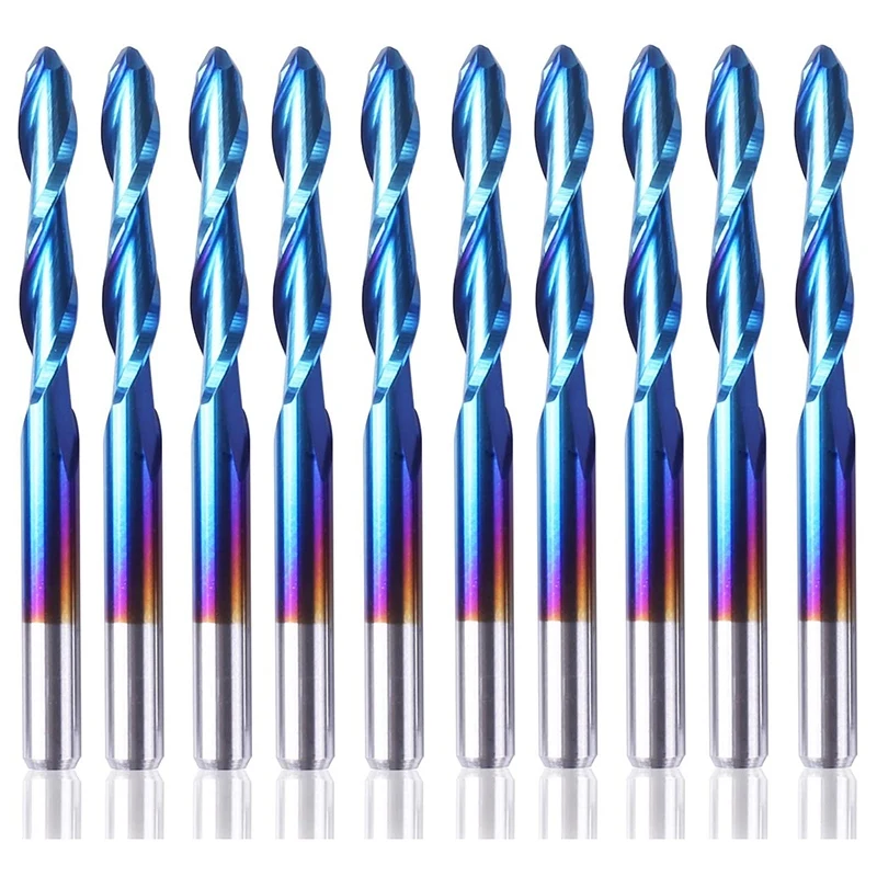 

10Pcs 3.175mm Shank Blue Coated Spiral Ball Nose End Mill CNC Router Bit 2 Flute End Mill Set Carbide Milling Cutter