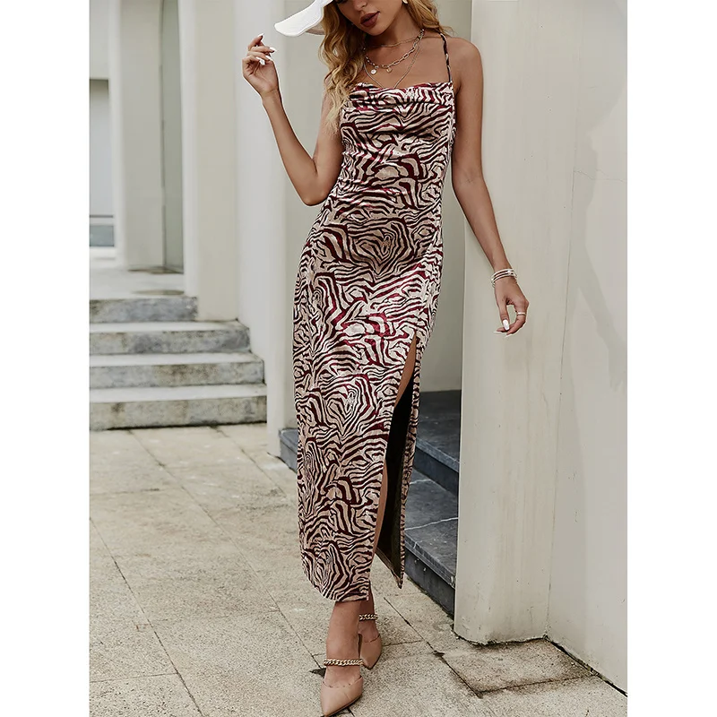 

Очаровательное женское платье на бретельках с низким вырезом без рукавов с открытой спиной Бандажное с Боковым Разрезом Длинное Платье для...