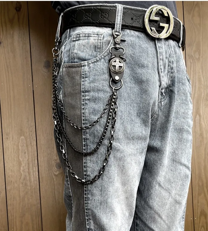 Многослойная цепочка для брюк Мужская Байкерская ключей из трех нитей джинсовая