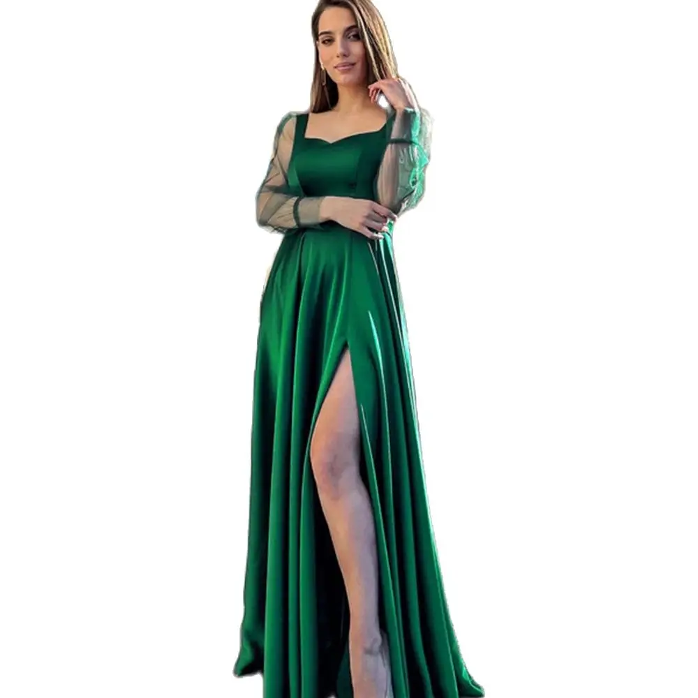 Women's Elegant Formal Dress Long Sleeve Prom Gown Split A-Line Slim Party Evening Long Dresses