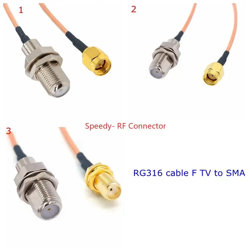 F TV Cable RG316 F TV To SMA Female Male Right Angle Connector Adapter for Pigtail Jumper Extension RG316 Low Loss 50Ohm Copper