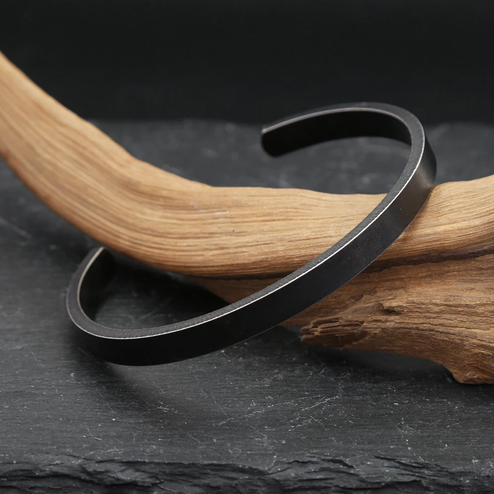 Винтажный Черный Простой браслет для мужчин и женщин 316L из нержавеющей стали