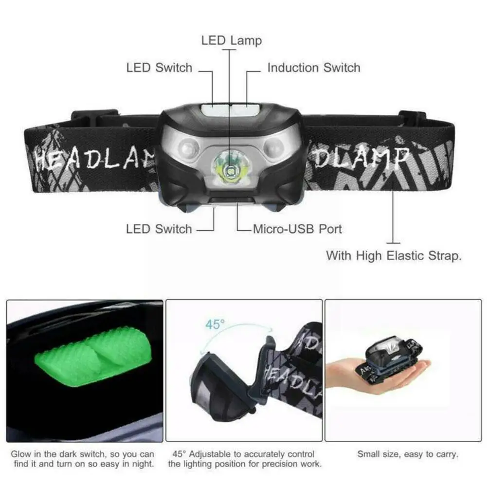 

Usb Charging Strong Light Sensor Headlight, Infrared Night Waved Sensor Light Fishing Fishing O3p7