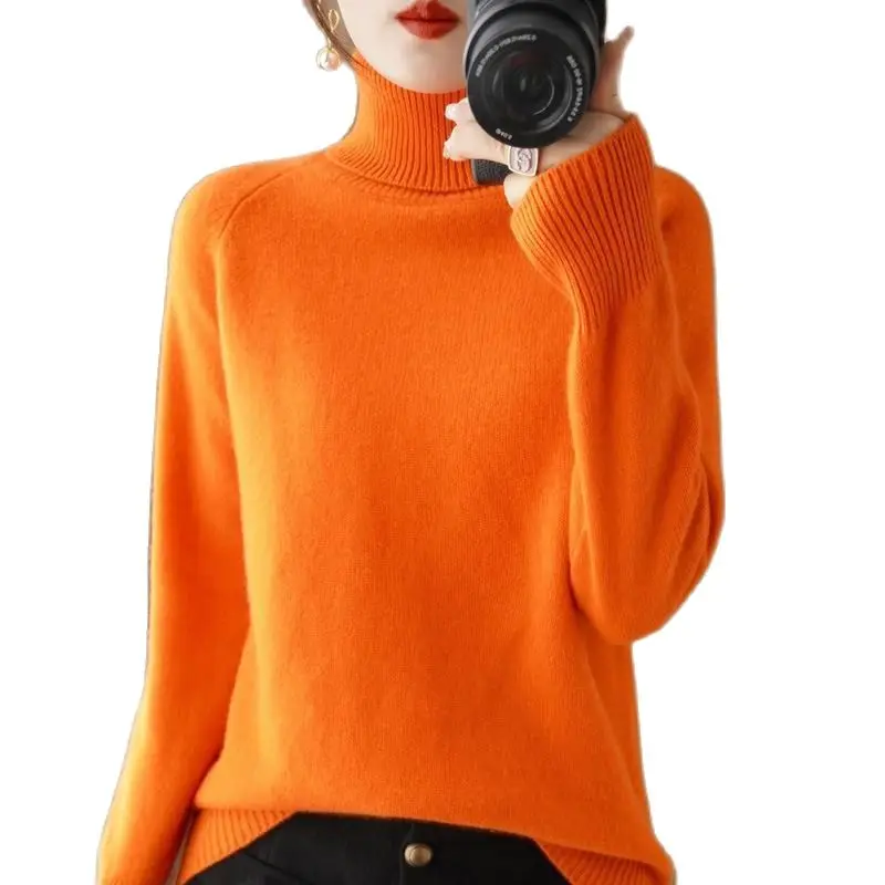 2022 TurtleNeck Knitted Sweater Women Winter Elegant Thick Warm Loose Pullovers Solid Color Ladies Casual Knitwear Bottoming Shi