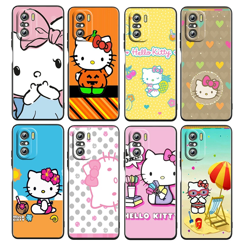 

Cartoon Girl HelloKitty For Xiaomi Redmi K50 K40 Gaming K30 K20 Pro 5G 10X 9T 9C 9A TPU Soft Black Phone Case Cover Fundas Coque