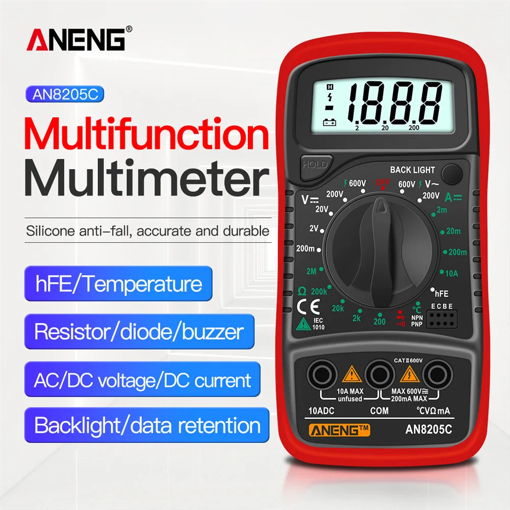 

ANENG AN8205C Digital Multimeter AC/DC Ammeter Volt Ohm Tester Meter Multimetro With Thermocouple LCD Backlight Portable