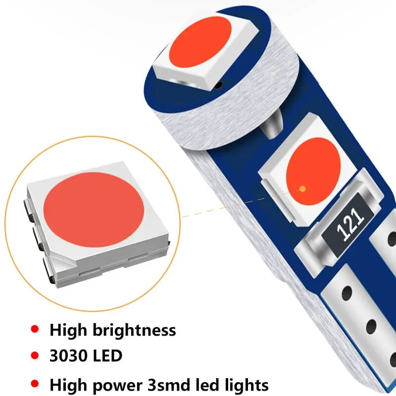10X T5 3SMD LED Super Bright 3030LED Приборная панель автомобиля Светодиодный свет салона Авто