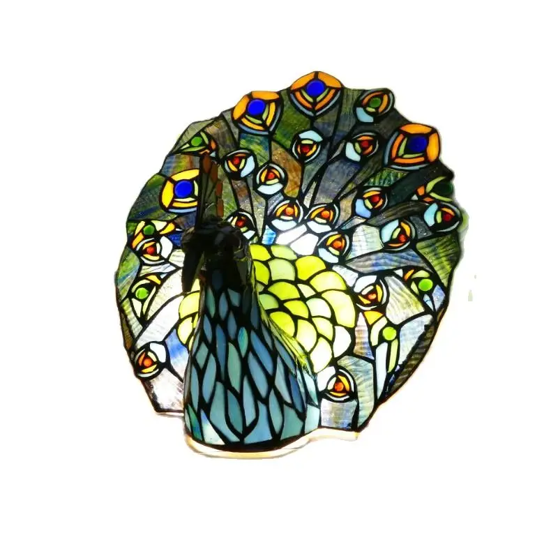 

Tiffany Peacock Table Lamp Bed Room Restaurant Coffee Bar Vintage Fancy Standing Night Light D31101