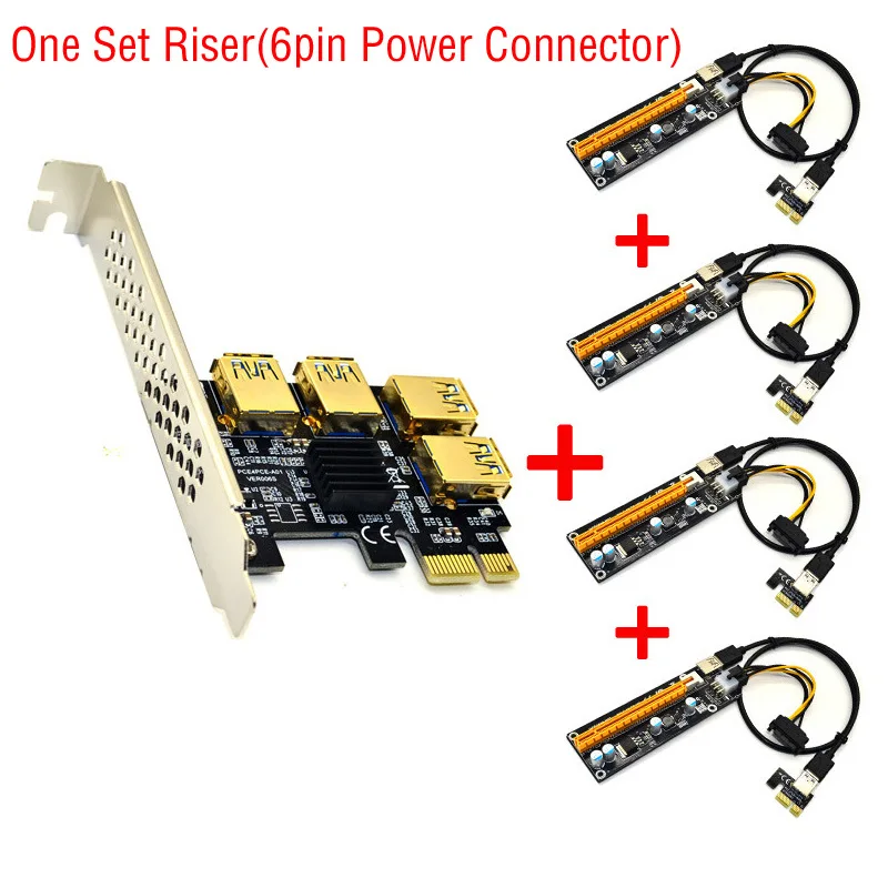 

PCI-E To PCI-E Slot Four-in-one USB3.0 Graphics Card PCB With SATA 6pin 4pin Expansion Cards Riser Card Adapter